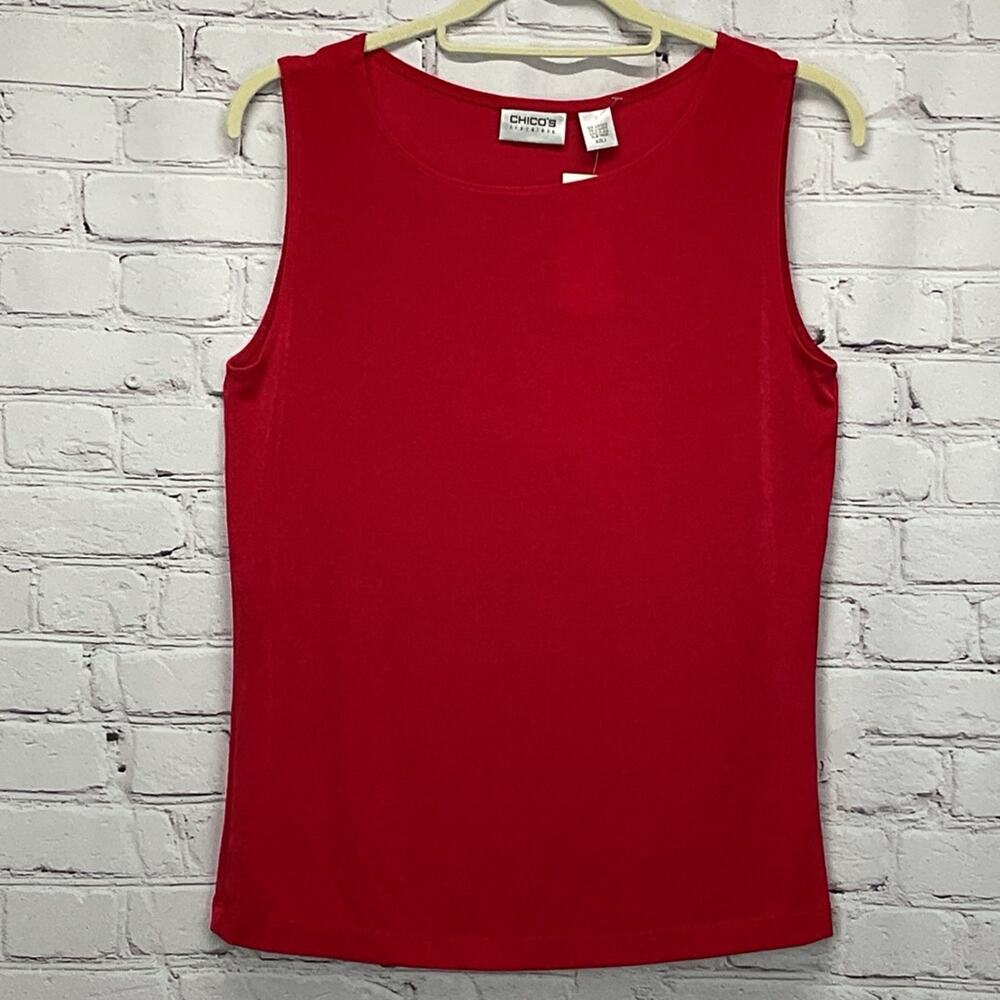 Chico's Travelers Tank Top Women's Size 2 (M/12) Red High Neck Vacation Casual